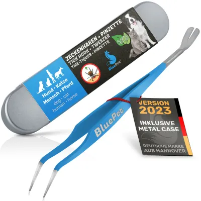 BluePet 2in1 Zeckenpinzette + Zeckenenhaken Profi Set, Zeckenentferner Hund