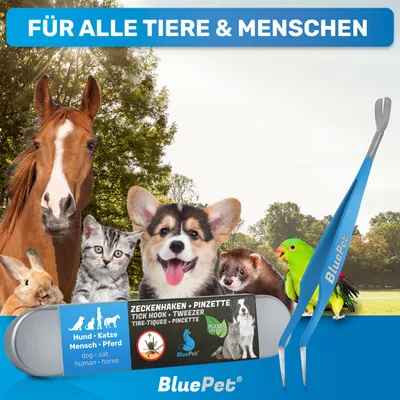 BluePet 2in1 Zeckenpinzette + Zeckenenhaken Profi Set, Zeckenentferner Hund
