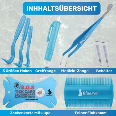 BluePet Zeckenentferner Notfall Set 10teilig mit Zeckenhaken, Zeckenkarte BluePet Zeckenentferner Notfall Set 10teilig mit Zeckenhaken, Zeckenkarte