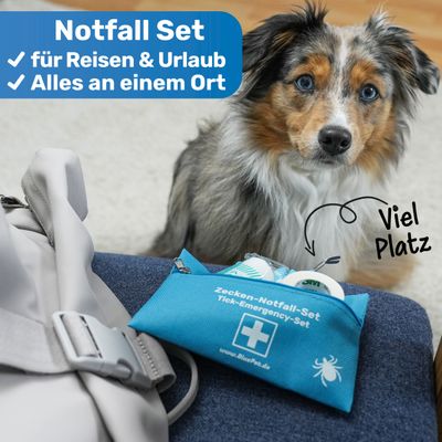 BluePet Zeckenentferner Notfall Set 10teilig mit Zeckenhaken, Zeckenkarte
