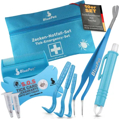 BluePet Zeckenentferner Notfall Set 10teilig mit Zeckenhaken, Zeckenkarte BluePet Zeckenentferner Notfall Set 10teilig mit Zeckenhaken, Zeckenkarte