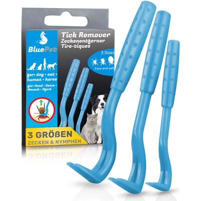 BluePet Zeckenhaken 3er Set, Zeckenentferner für Mensch & Tier, Zeckenhebel