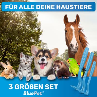 BluePet Zeckenhaken 3er Set, Zeckenentferner für Mensch & Tier, Zeckenhebel
