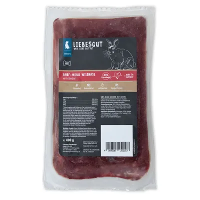 Liebesgut Hundefutter 14 x Barf-Menü Wildhase mit Gemüse