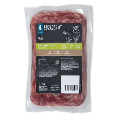 Liebesgut Hundefutter 14 x Barf-Menü Ziege mit Gemüse