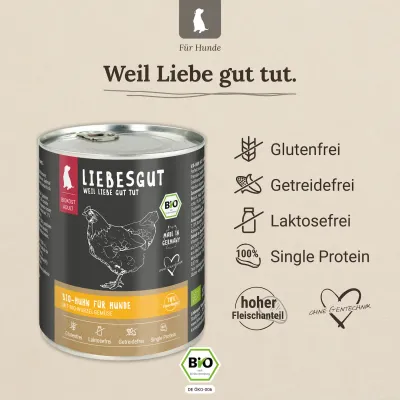 Liebesgut Hundefutter Bio-Huhn mit Bio-Wurzelgemüse