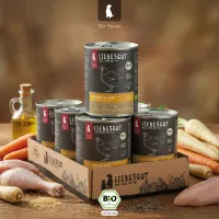 Packung Liebesgut Tiernahrung Liebesgut Hundefutter Bio-Huhn mit Bio-Wurzelgemüse