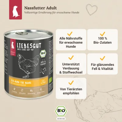 Liebesgut Hundefutter Bio-Huhn mit Bio-Wurzelgemüse