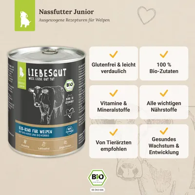 Liebesgut Hundefutter Bio-Rind mit Bio-Hirse und Bio-Kürbis