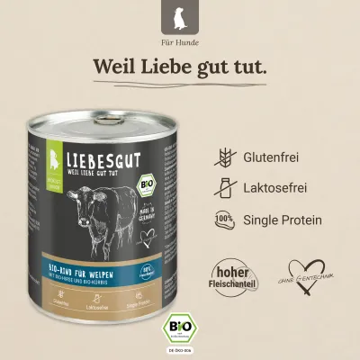 Liebesgut Hundefutter Bio-Rind mit Bio-Hirse und Bio-Kürbis