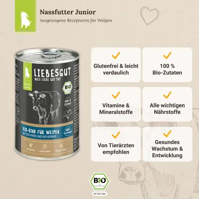 Liebesgut Hundefutter Bio-Rind mit Bio-Hirse und Bio-Kürbis