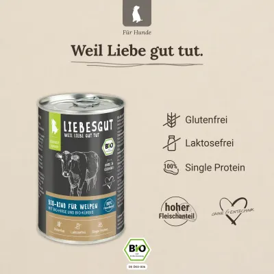 Liebesgut Hundefutter Bio-Rind mit Bio-Hirse und Bio-Kürbis