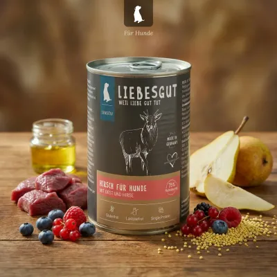 Liebesgut Hundefutter Hirsch mit Obst und Hirse