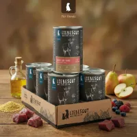 Packung Liebesgut Tiernahrung Liebesgut Hundefutter Hirsch mit Obst und Hirse
