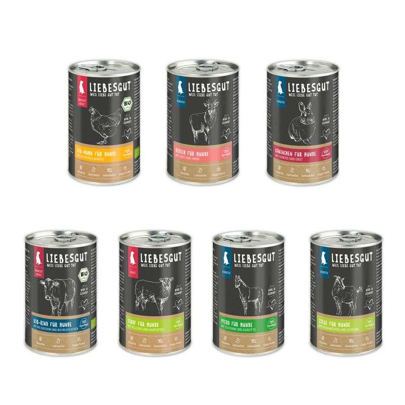 Liebesgut Hundefutter Probierpaket Hund Adult & Sensitiv 14 x 400 g