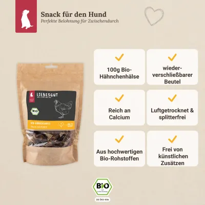Liebesgut Hunde-Snack Bio Hähnchenhals Liebesgut Hunde-Snack Bio Hähnchenhals