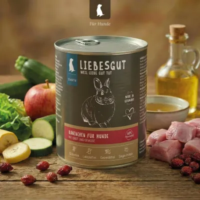 Liebesgut Hundefutter Kaninchen mit Gemüse und Obst
