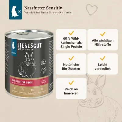 Liebesgut Hundefutter Kaninchen mit Gemüse und Obst