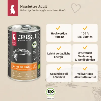 Liebesgut Hundefutter Bio-Lachs mit Bio-Banane und Bio-Pastinake