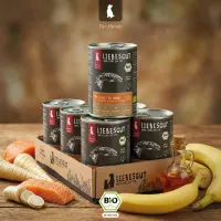 Packung Liebesgut Tiernahrung Liebesgut Hundefutter Bio-Lachs mit Bio-Banane und Bio-Pastinake