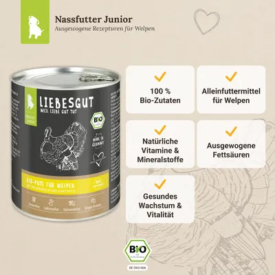 Liebesgut Hundefutter Bio-Pute mit Bio-Mangold und Bio-Kartoffel