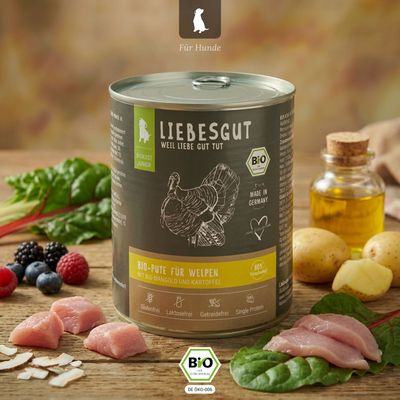 Liebesgut Hundefutter Bio-Pute mit Bio-Mangold und Bio-Kartoffel