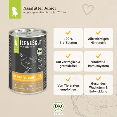 Liebesgut Hundefutter Bio-Huhn mit Bio-Apfel und Bio-Buchweizen