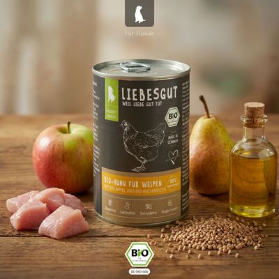 Liebesgut Hundefutter Bio-Huhn mit Bio-Apfel und Bio-Buchweizen