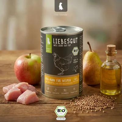 Liebesgut Hundefutter Bio-Huhn mit Bio-Apfel und Bio-Buchweizen