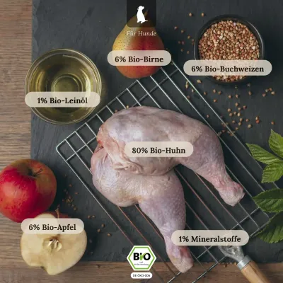 Liebesgut Hundefutter Bio-Huhn mit Bio-Apfel und Bio-Buchweizen