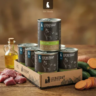 Liebesgut Hundefutter Ziege mit Süßkartoffel und Zucchini