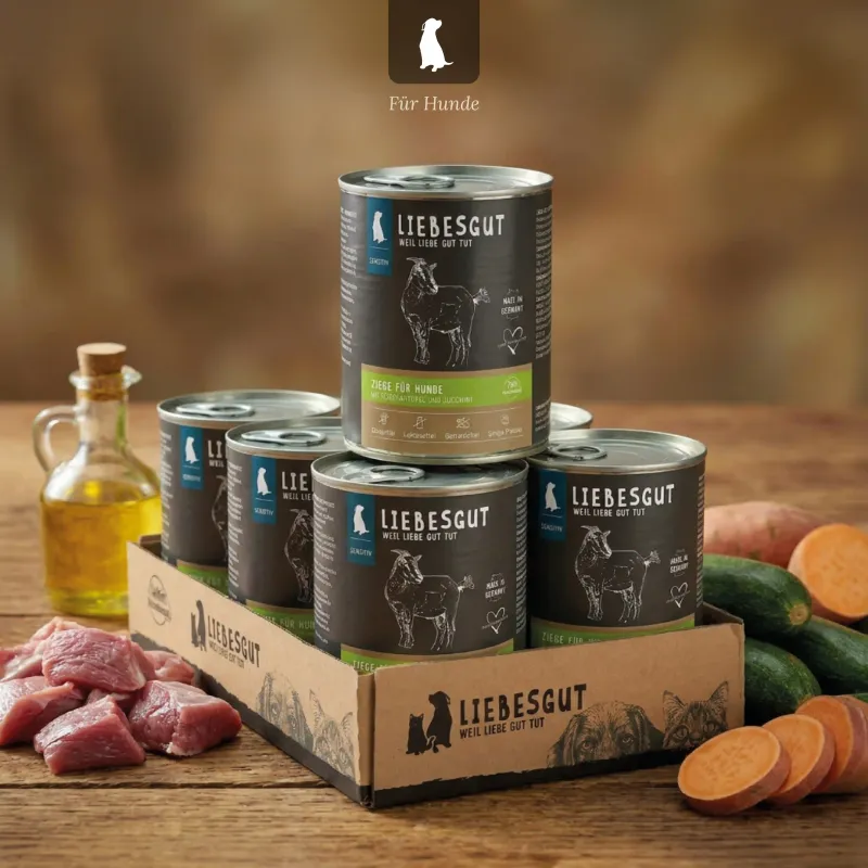 Liebesgut Hundefutter Ziege mit Süßkartoffel und Zucchini