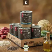 Packung Liebesgut Tiernahrung Liebesgut Hundefutter Bio-Rind mit Bio-Zucchini und Bio-Reisflocken