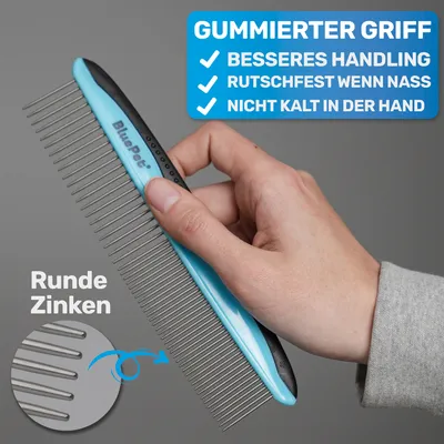 Fellkamm mit gummiertem Griff 17cm blau Fellkamm mit gummiertem Griff 17cm blau