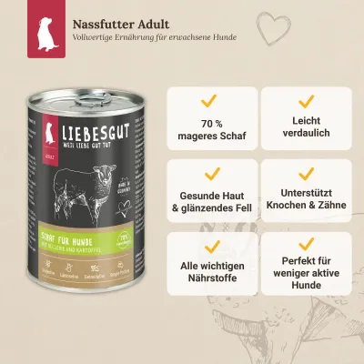 Liebesgut Hundefutter Schaf mit Sellerie und Kartoffel