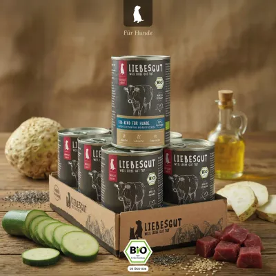 Liebesgut Hundefutter Bio-Rind mit Bio-Zucchini und Bio-Reisflocken