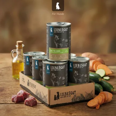 Liebesgut Hundefutter Ziege mit Süßkartoffel und Zucchini