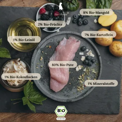 Liebesgut Hundefutter Bio-Pute mit Bio-Mangold und Bio-Kartoffel