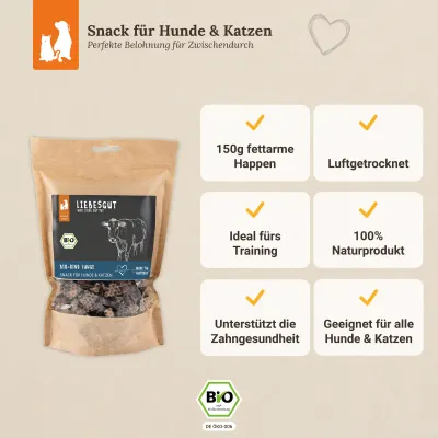 Liebesgut Hunde-Snack Bio Rind Lunge Trainingshappen Liebesgut Hunde-Snack Bio Rind Lunge Trainingshappen