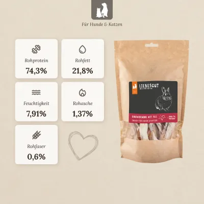 Liebesgut Hunde-Snack Kaninchen Ohr mit Fell Liebesgut Hunde-Snack Kaninchen Ohr mit Fell
