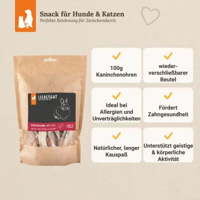 Liebesgut Hunde-Snack Kaninchen Ohr mit Fell Liebesgut Hunde-Snack Kaninchen Ohr mit Fell