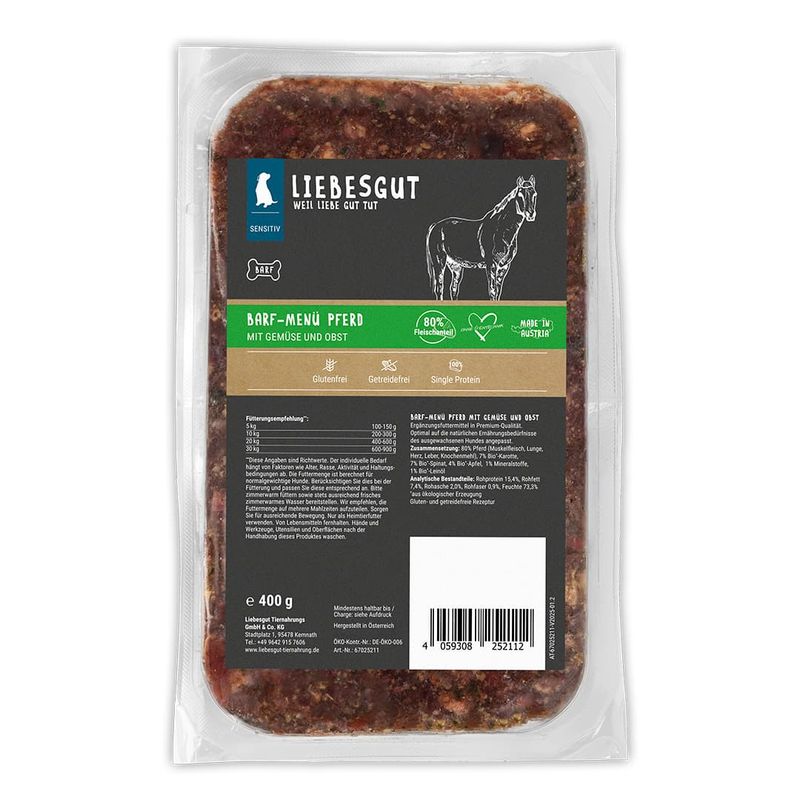 Liebesgut Hundefutter 14 x Barf-Menü Pferd mit Gemüse und Obst