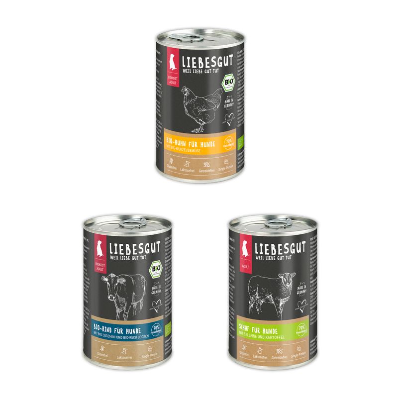 Liebesgut Hundefutter Probierpaket Hund Adult 6 x 400 g