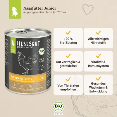 Liebesgut Hundefutter Bio-Huhn mit Bio-Apfel und Bio-Buchweizen