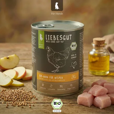 Liebesgut Hundefutter Bio-Huhn mit Bio-Apfel und Bio-Buchweizen
