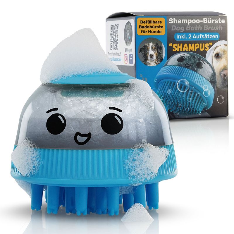 BluePet Befüllbare Badebürste für Hundeshampoo, Gummibürste, Gummistriegel