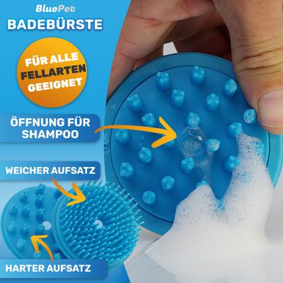 BluePet Befüllbare Badebürste für Hundeshampoo, Gummibürste, Gummistriegel