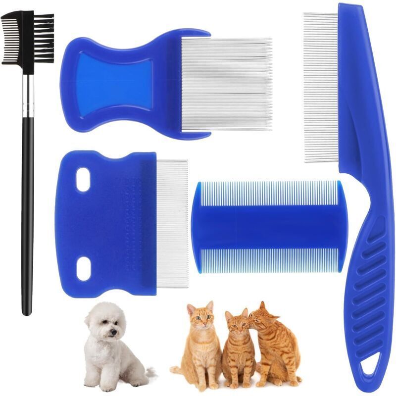 Flohkämme x5: Edelstahl, feine Zinken, Hunde/Katzen, Fellpflege
