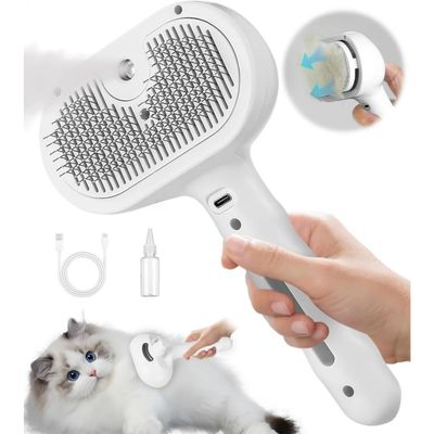 3-in-1-Dampfbürste: selbstreinigend, Massage für Hunde/Katzen