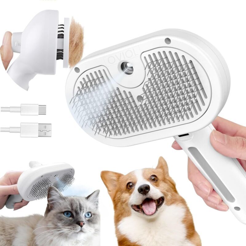 Selbstreinigende 3-in-1-Bürste: antistatisch, Massage Hunde/Katzen, weiß